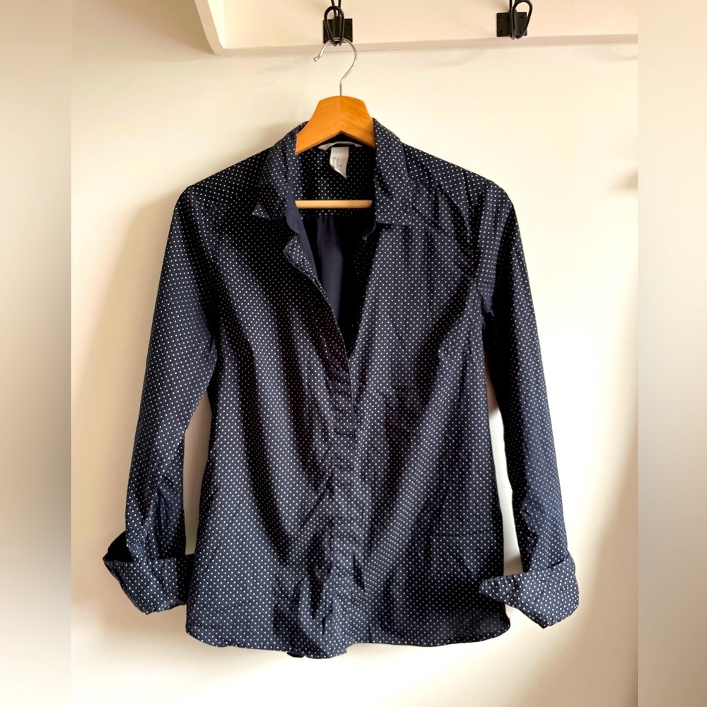 FREE WITH PURCHASE! H&M Navy Poplin Dotted Dress Shirt, 12